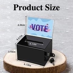 VOISEN Acrylic Donation Box with Lock Black Tip Jar Sign Holder 6.2×4.6×3.9″