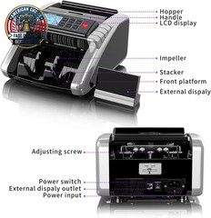 Money Counter Machine with Value Count, Dollar, Euro UV/MG/IR/DD/DBL/HLF/CHN Cou