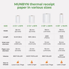 2 1/4″ inch x 50’ft Thermal Paper 50 Rolls, BPA Free Receipt Paper, 58mm Ther…