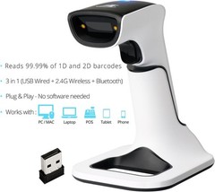 Bluetooth Barcode Scanner Wireless 1D 2D QR Code Reader with Stand, USB Wired…