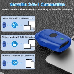 Effortless 3-in-1 Barcode Scanner: Bluetooth, USB, 2.4G – Portable & Lightweight