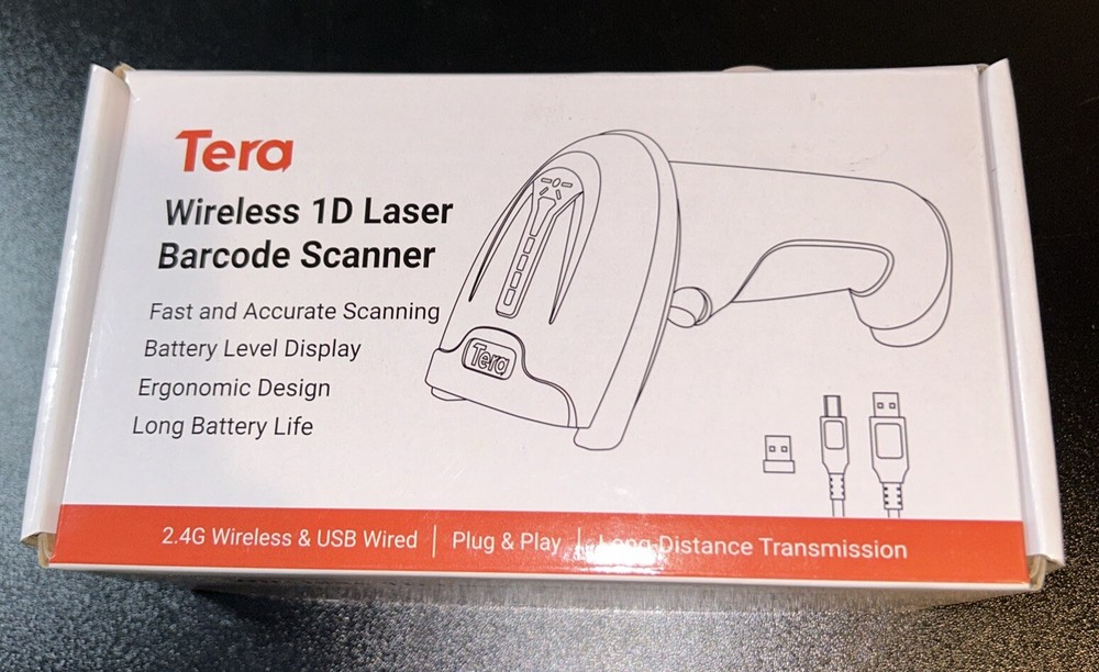 Tera 2.4Ghz Wireless USB Wired Scanner Cordless 1D Laser Barcode Reader • New