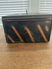 Vintage American Steel Cash Box Black Orange Stripe Industrial Read Description