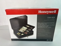 Honeywell 6112 Steel Cash Box 1 Bill & 5 Coin Slots 2 Keys Handle 9.8″ X 7.3″