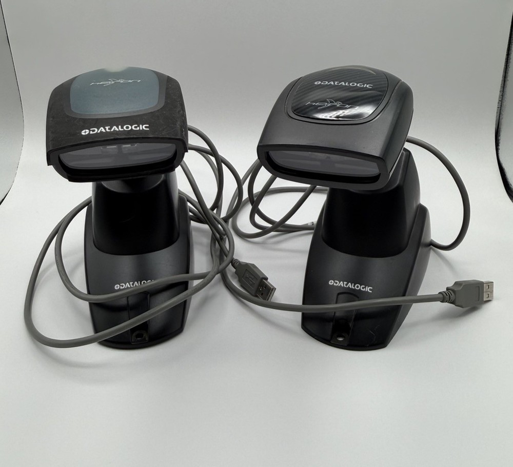 2 x Datalogic Heron D130 Black Handheld Barcode Scanner with Stand WORKS!