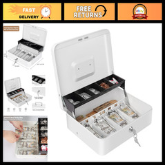 Large Cash Box with Key Lock & Money Tray – Metal Safe for Cash Storage, 11.8″x9