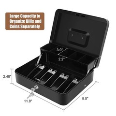 Cash Box with Money Tray and Lock Money Box with Security Cable, Metal Lockin…