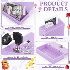CroBlissful 1 Pack Acrylic Money Bank Box 5.12 x 3.54 x 1.57 inches, Purple