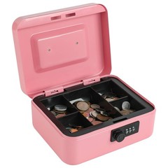 Steel Cash Box Safe Combination Lock Removable Coin Tray 7.87×6.3×3.54 Pink