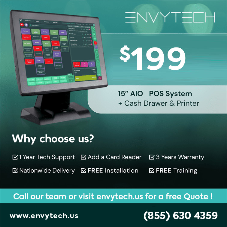 15″ Touchscreen POS Cash Register Till System For Retail Restaurant Takeout