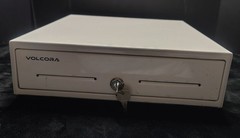 Volcora 500018 White Electronic Cash Register Drawer Open Box 2 Keys No Cables