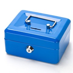 Small Money Box with Key Lock 6″ Cash Box with Money Tray for Kids Blue