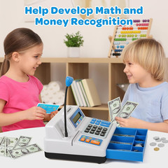 Kids Toy Cash Register 103 Pcs Set With Calculator Coins Card Grocery Play Set