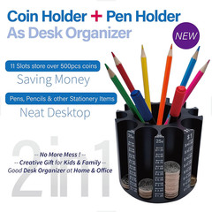 Coin Counter Change Sorter｜Pen & Pencil Holder as Desk Organizer｜Piggy Bank for