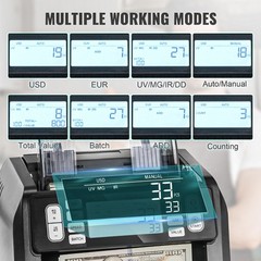 VEVOR Money Counter Machine USD & EUR Bill Counter w/UV MG Counterfeit Detection
