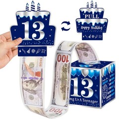 13th Birthday Money Pull Out Gift Box Blue Silver Sweet 13 Boys Girls