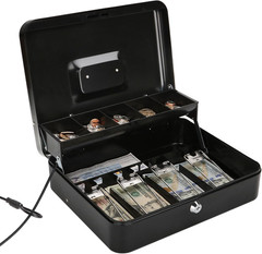 Large Locking Cash Box with Money Tray, Lock Box with Security Cable Metal Money