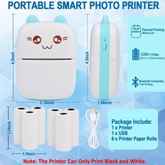 Portable Printer, Mini Pocket Wireless Bluetooth Thermal Printers with 6 Blue