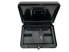 Pen Gear Medium Steel Cash Box Black Key Lock with Tray Secure Money Box