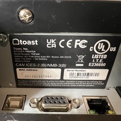 TOAST TKP300 POS Kitchen Receipt Printer Serial, Ethernet w/ AC Adapter