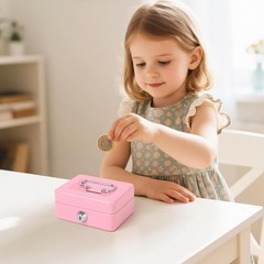 Elegant Pink Cash Box with Key Lock – Secure Metal Money Storage for All Ages