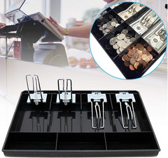 Cash Register Drawer Insert Tray 4 Bill/3 Coin Compartments with Metal Clip