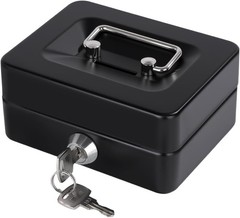 Mini Cash Box With Slot Small Cash Box With Money Tray & Key Lock Metal Black