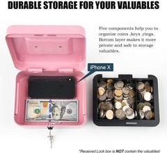 Portable Pink Cash Box with Key Lock & Removable Tray – Ideal for Home & Travel