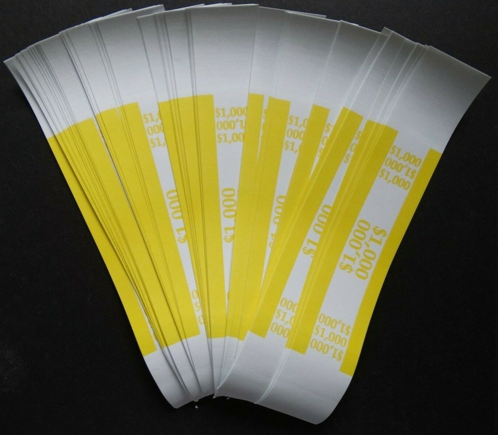 50 – Yellow $1,000 Cash Money Self-Sealing Straps Currency Bands