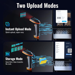 1D 2D QR Barcode Scanner Wireless and Wired with Battery Level Indicator Digital