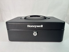 Honeywell 6112 Steel Cash Box 1 Bill & 5 Coin Slots 2 Keys Handle 9.8″ X 7.3″