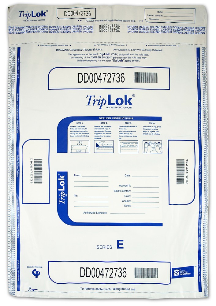 15×20 TripLok, white w/ pocket, 50 Deposit Bags