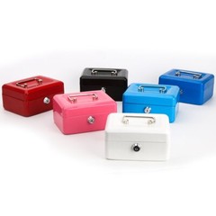 Portable Small Metal Cash Box with Key Lock and Double Layer Security Pink
