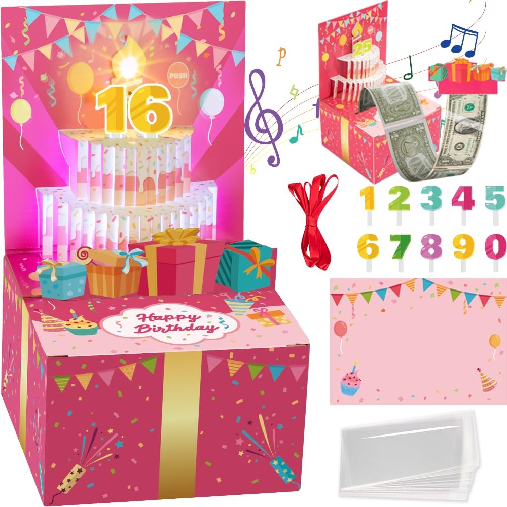 Surprise Musical Pop Up Birthday Card, Money Roll Pull Box, Cash Gift Box for