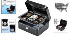 Durable Medium Cash Box with 2 Keys, Removable Money Tray – Black Steel