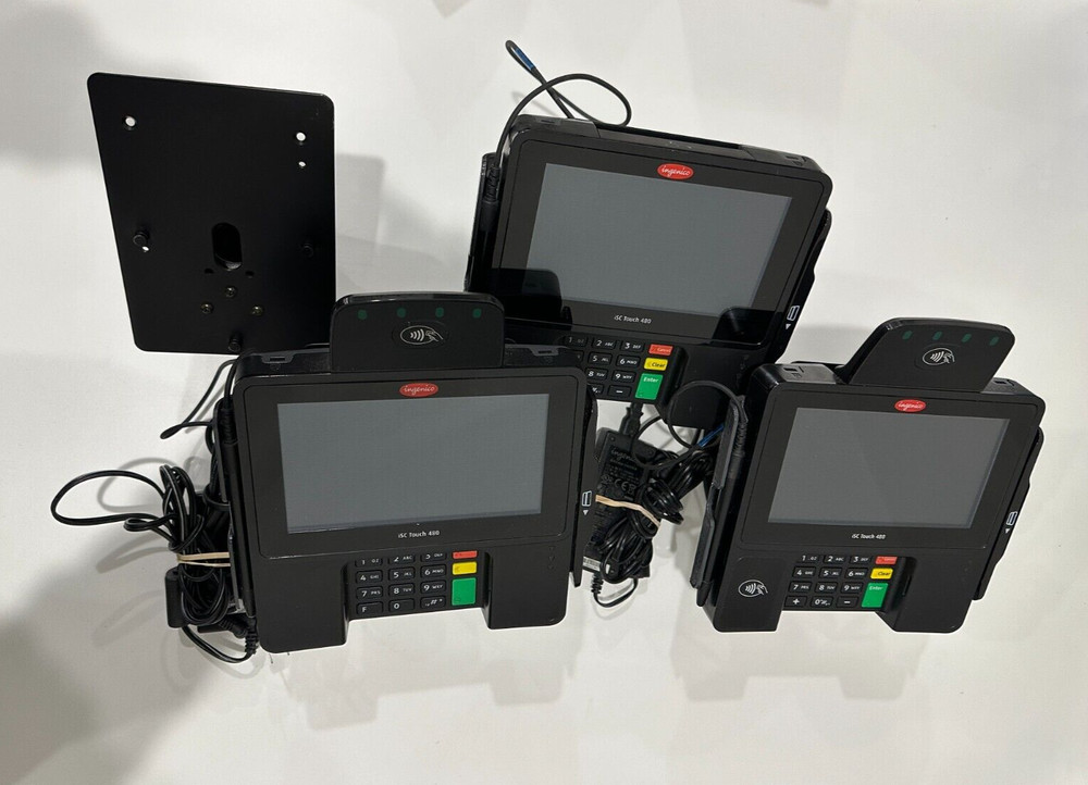 LOT of 3 Ingenico iSC Touch 480 Card Payment Terminal with mount, pen, cables