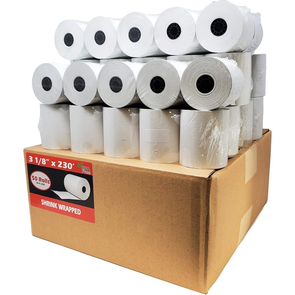 50 Rolls 3 1/8 x 230 Feet Thermal POS Receipt Paper Free 55 GSM Premium
