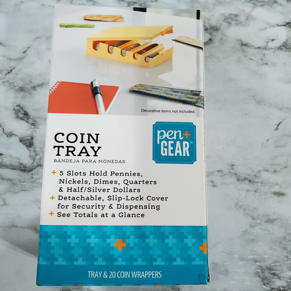 Pen+Gear Coin Manager Sorting Organizer Tray with Cover & 20 Coin Wrappers