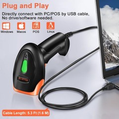 Durable Handheld USB Barcode Scanner with Built-in Light & 3 Scanning Modes