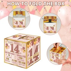 14th Birthday PullOut Money Gift Box Pink Rose Gold Party Cash Present