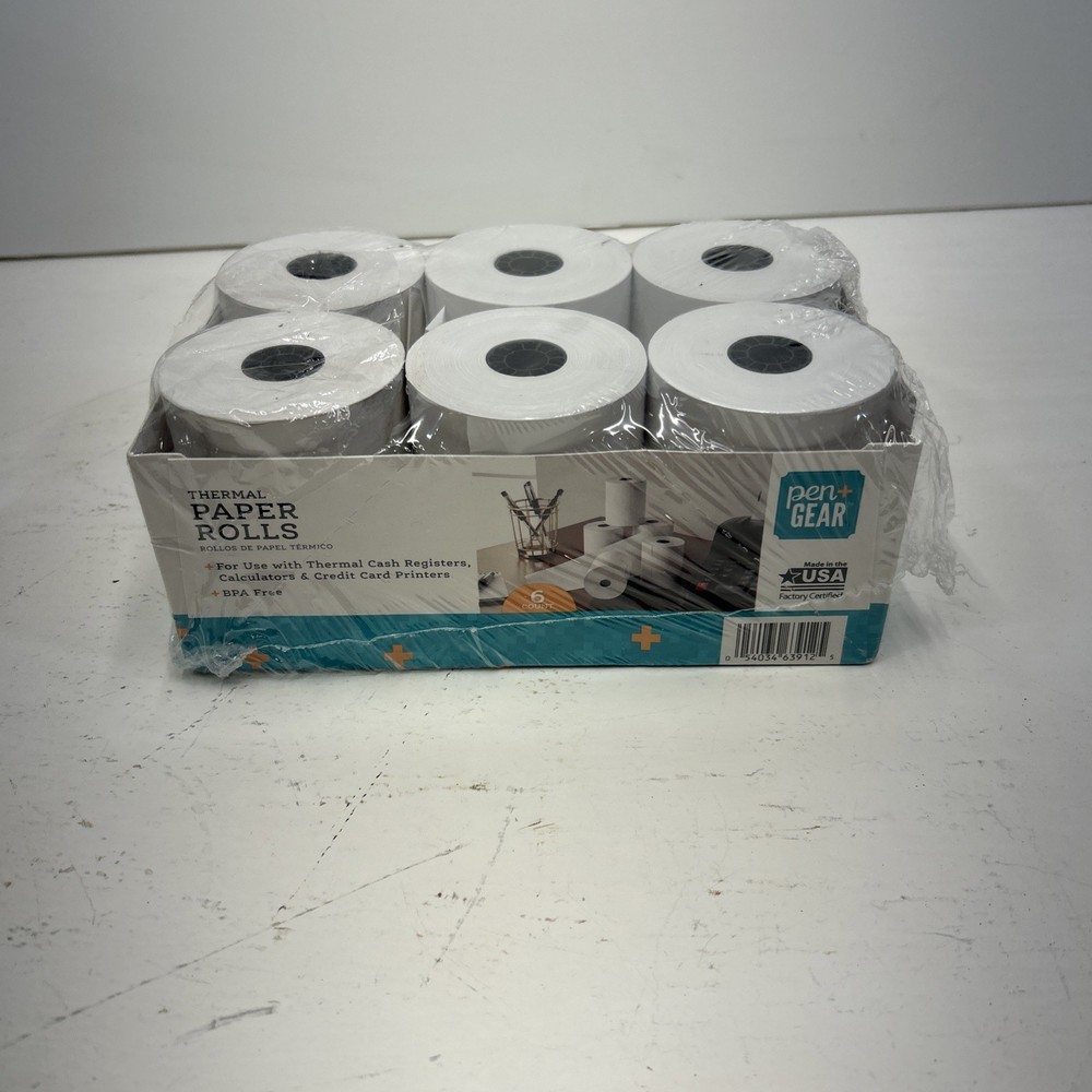 Pen+Gear 3-1/8″ x 190′ Thermal Receipt Paper Roll, 6 Count NEW In Torn Package
