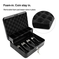 Jssmst Cash Box with Key Lock – 0.7mm Solid Steel, Auto-Pop Large, Black