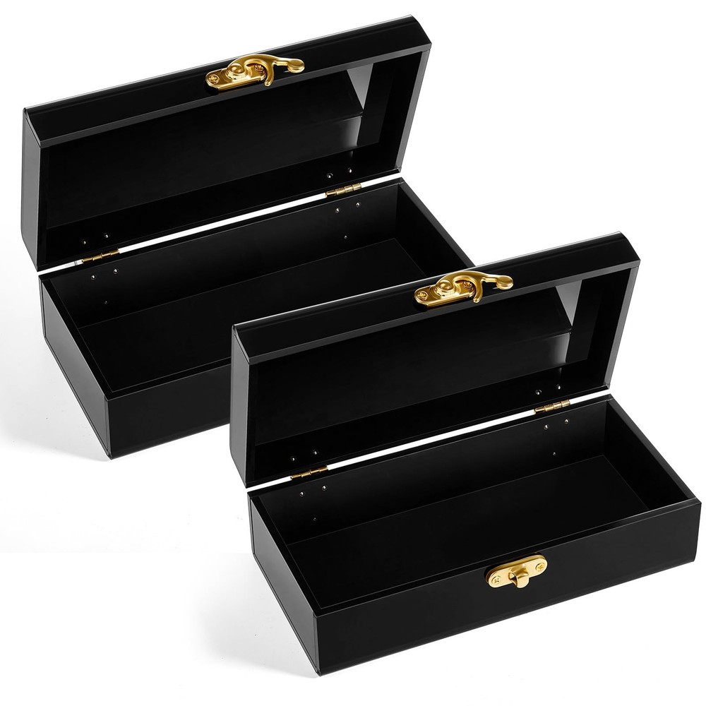 Beeveer 2 Pcs Acrylic Lockable Cash Box Organizer Money Holder Black