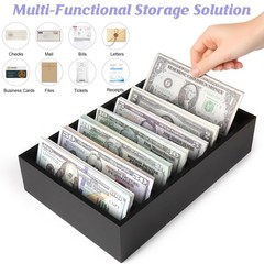 Money Organizer for Cash, 8 Compartment Wooden Cash Divider Storage Organizer…