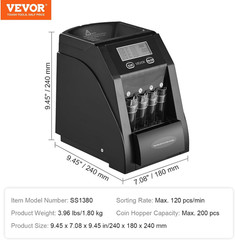 VEVOR USD Coin Sorter, Coin Counter Machine for ¢1 ¢5 ¢10 ¢25 Coins, LCD Screen