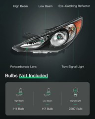 Headlights For 2011-2014 Hyundai Sonata Black Amber Clear Lens Pair Not Hybrid