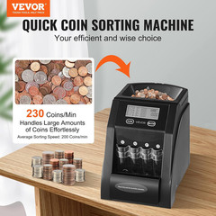 VEVOR USD Coin Sorter, Coin Counter Machine for ¢1 ¢5 ¢10 ¢25 Coins, LCD Screen