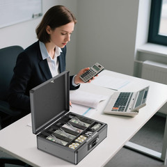 Extra Large Locking Cash Box with Tray & Key – Secure Money Organizer