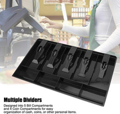 Cash Register Drawer Insert Tray with 5 Bill/4 Coin Compartments for Money Stora