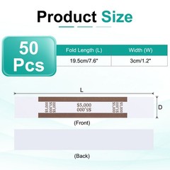 50Pcs Money Band 5000 Dollar Money Bill Wrapper Self-Adhesive Bill Band Brown
